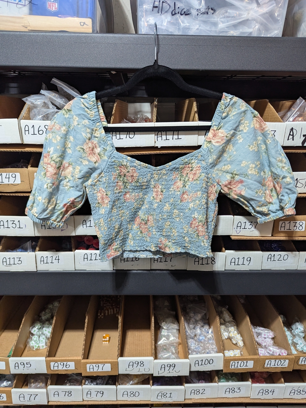 American Eagle Outfitters Light Blue Floral Smocked Puff Sleeve Crop Top XS